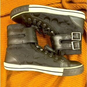 Coach Foster Black Signature C Canvas/leather High Top Sneakers